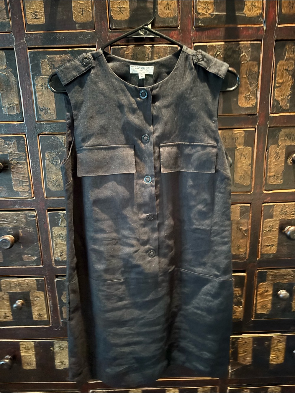 Equipment Black Button-Front Sleeveless Shift Dress